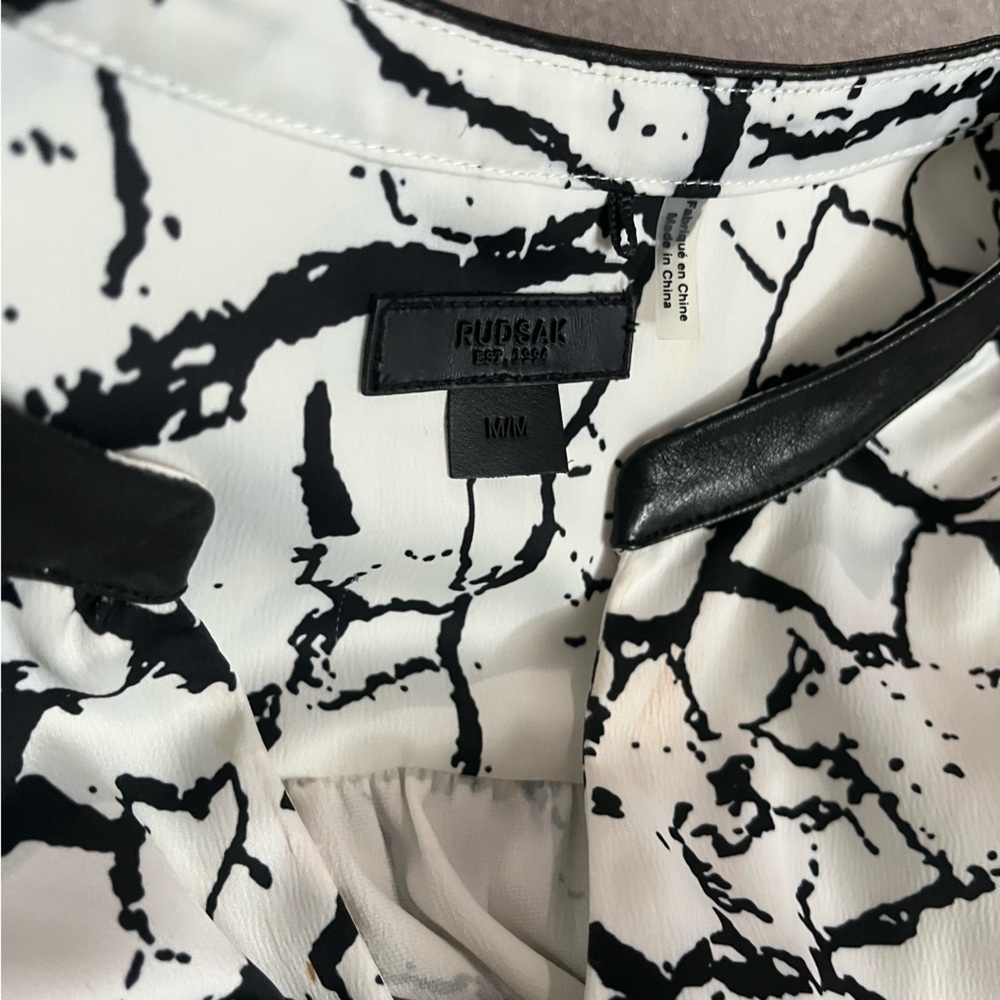 [M]RUDSAK Monochrome Black White Crackle Abstract Pattern Midi Shift Dress - Picture 3 of 9